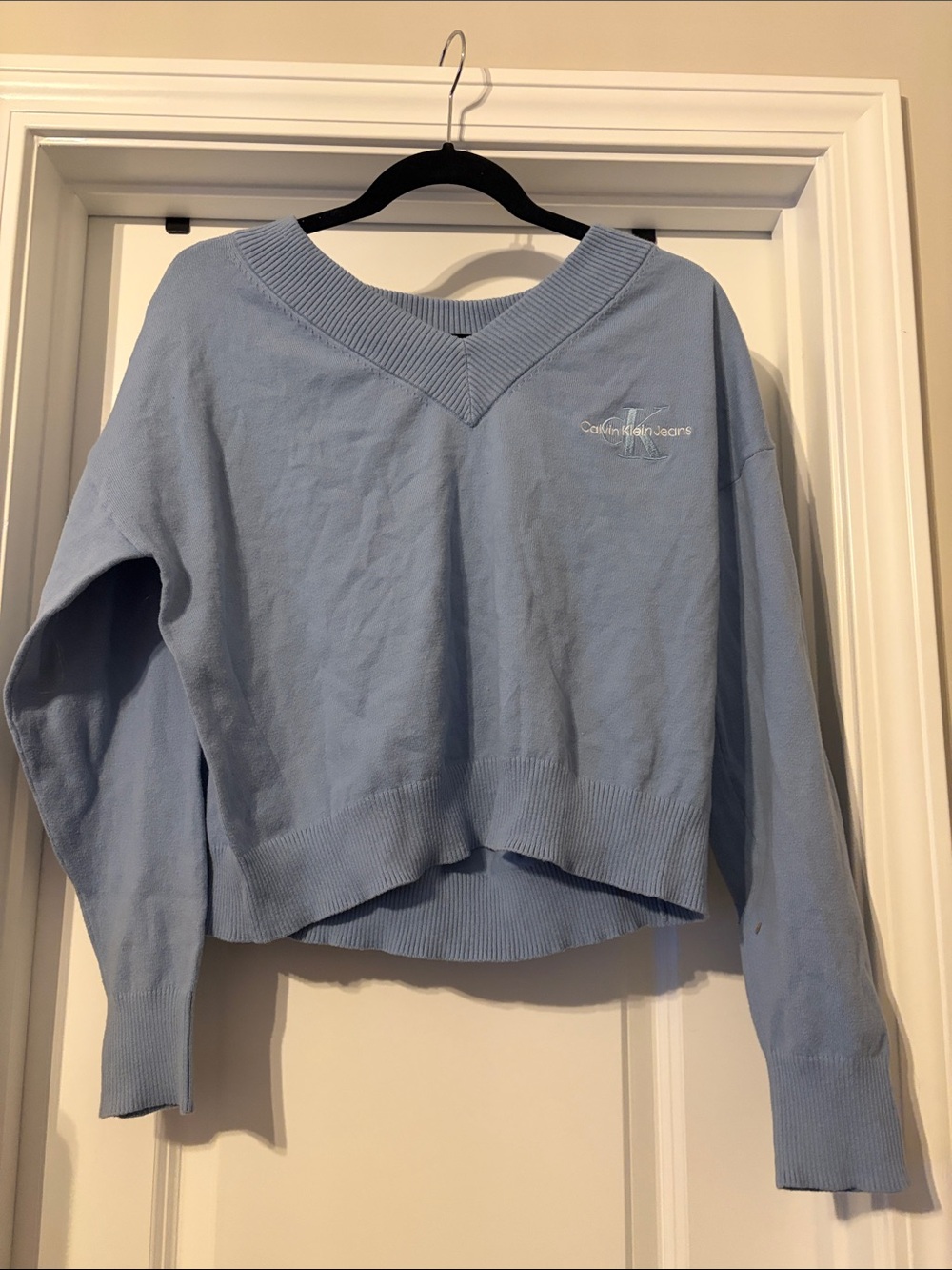 Calvin Klein Jeans Light Blue V Neck Cropped Sweater